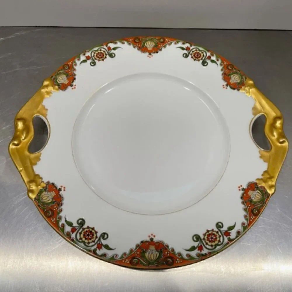 Bernardaud Limoges HANDLED TRAY Handpainted Red